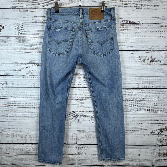 Womens Levis 505 C Orange Tab Distressed Straight Crop Blue Jeans W27 Fits 29X27 - Picture 4 of 9